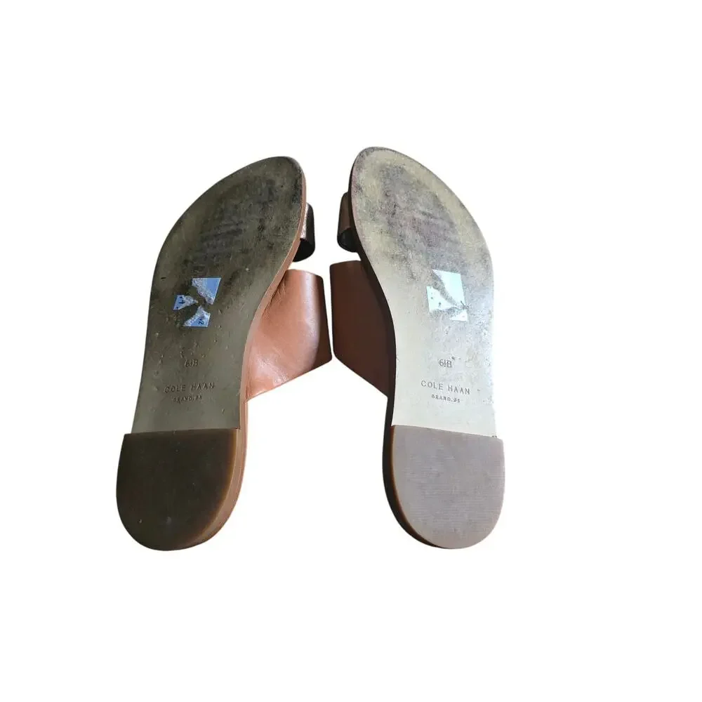 Cole Haan Women's Brown‎ Slip On Embossed Logo Slide Sandals 6.5 Beach Causal